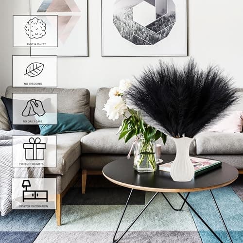 Black Faux Pampas Grass Extra Full, 24'' Tall 30 Stems with 90 Branches Artificial Pampas Grass Boho Decor, Artificial Flower Arrangements for Wedding Centerpieces, Vase Filler - Thumbnail 4