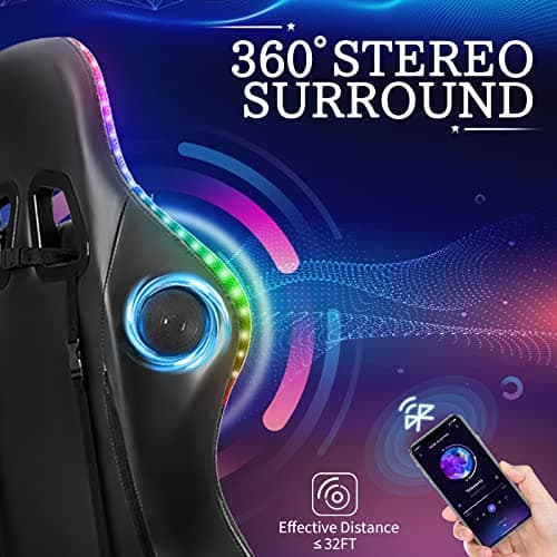 HOFFREE RGB Gaming Chair with Speakers Massage Computer Gaming Chair with LED Lights and Footrest High Back Video Game Chair for Adults Green and Black - Thumbnail 2