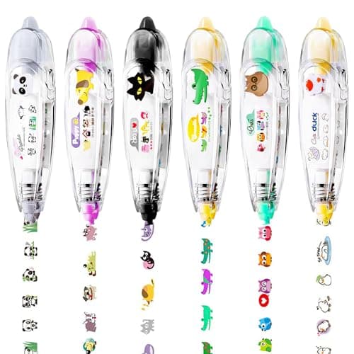 6Pcs Correction Pen, Cute Stationary, Tape Pen, Cute Animals Press Type Decorative Pen, DIY Cartoon Correction Tape for Gift, Stocking Stuffers, Christmas, Classroom Must Haves, School Supplies - Image 1