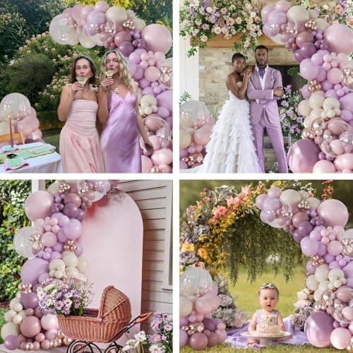 Purple Balloon Arch Kit 132Pcs purple and Pink Balloon Garland Arch Kit with Dusty Light Pink Gold Pink White Clear Balloons for Birthday Baby Shower Bridal Shower Wedding Decorations - Thumbnail 4