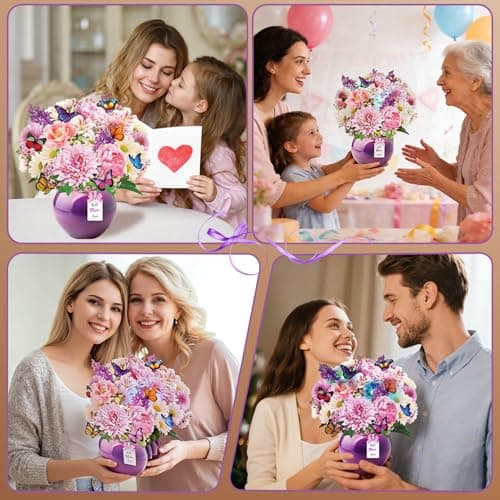 XUNXMAS Mother’s Day Card, Happy Birthday Card Peony Flower Bouquet Design, Forever Flower Bouquet Mothers day Card, 3D Pop Up Birthday Card for Mom with Music&Lights, Anniversary for Wife, Mother, Her - Thumbnail 6