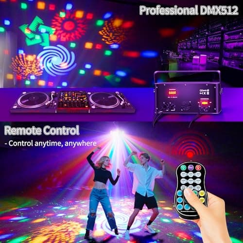 3-in-1 DJ Party Lights - 11.82" Large Professional Stage Light with DMX512, 40" Long Power Cable, Sound Activated Strobe Effects, RGB LED Projector with Remote for Club, Wedding, Bar - Thumbnail 6