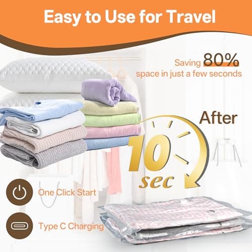 Vacuum Storage Bag with Rechargeable Cordless Pump, 15 Pack Vacuum Seal Space Saver Bags for Clothing Clothes Travel Home - Thumbnail 3