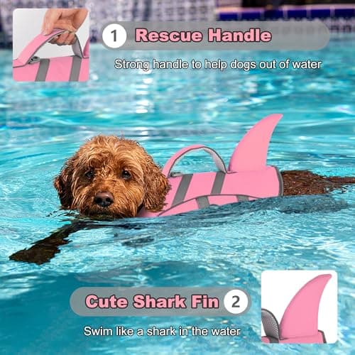 Dogcheer Cute Shark Dog Life Jacket with Reflective Fin, Adjustable Swim Vest for Small to Large Dogs, High Buoyancy Flotation Device for Pool, Beach, Boating - Light Pink,M - Thumbnail 3