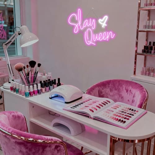 FAXFSIGN Slay Queen Neon Sign Pink White LED Neon Light Up Signs for Wall Decor Usb Neon Light for Bedroom Preppy Girl Aesthetic Room Dorm Decor Y2k Party Gifts - Thumbnail 2