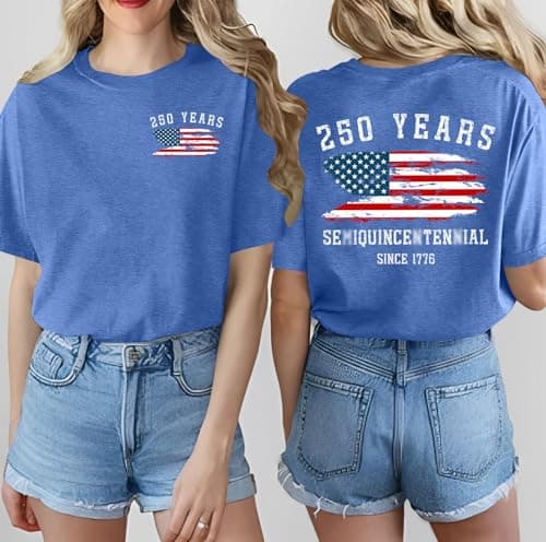 Ithalt 250th Anniversary USA Shirt Womens 4th of July Shirts American Patriotic T Shirts USA Flag Short Sleeve Tops(ABlue2,Small) - Thumbnail 3