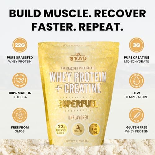 B.rad Superfuel - Grass Fed Whey Protein Isolate Boosted with Creatine | Farm-Fresh, Easy-to-Digest, Clean Ingredients | 2 Pounds | 100% USA Sourced | Unflavored - Thumbnail 4