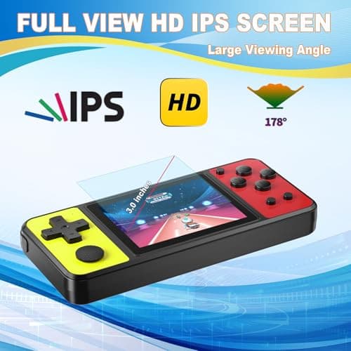 KAVOYI 32 Bit Handheld Games for Kids Built-in 139 Retro Video Games,3.0" IPS Screen Rechargeable Portable Arcade Gaming Player,Electronic Travel Toys for Boys Girls Birthday Yellow-Red - Thumbnail 3