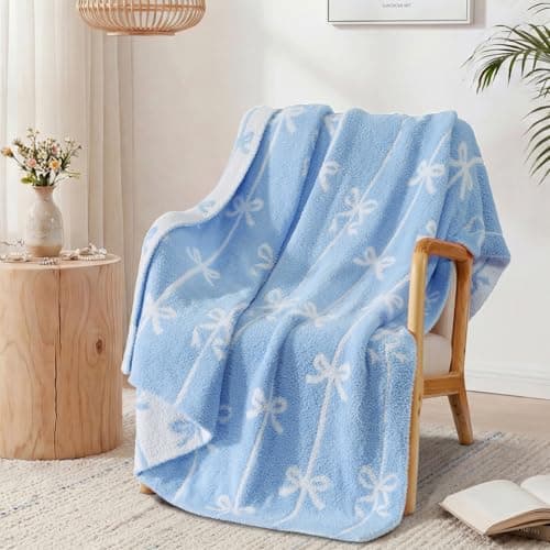 WRENSONGE Blue Bow Throw Blanket Soft Cozy Fluffy Warm Throw for Couch Sofa Bed Camping Picnic Travel Lightweight - 50"*60"
