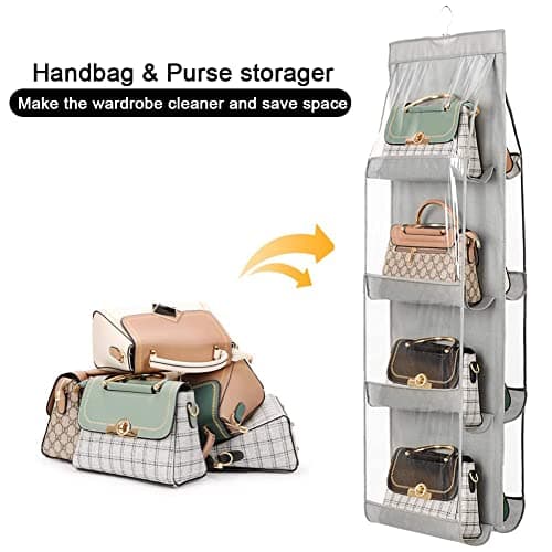 ZB.soar Handbag Purse Organizer,2 Packs Enlarged 8 Pockets Crystal Clear Dust Proof Purse Organizer Closet,Washable Wardrobe Closet Organizer for Handbags Purse (Gray) - Thumbnail 4