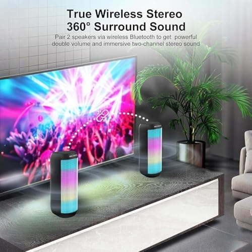 Bluetooth Speaker, 20W HD Stereo Loud Sound, Portable Wireless, RGB Light, 36H Playtime, TWS Surround Pairing, IPX4 Waterproof, BT5.3, Built-in Mic, for Outdoor, Home, Party, Camping, Electronic Gifts - Thumbnail 4