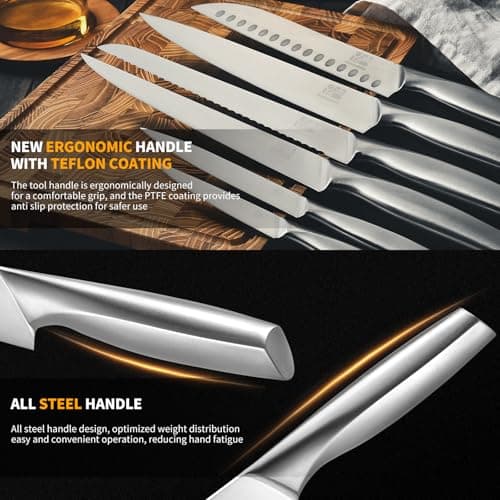HAOCHUYI Premium Quality 14-Piece Knife Set with Block, Professional Chef Knife Set - Ultra-Sharp Kitchen Knives with Ergonomic Wood Handle, Ideal for Home, Outdoor, Camping, BBQ, and Gifts for Men - Thumbnail 4