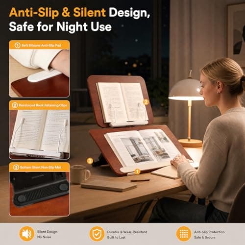 Upgraded Bamboo Slant Board for Writing, Double-Layer Book Stand with 13 Angles, Book Holders for Reading Hands Free, 19.7x14.2in Desk Stand for Students & Office - Thumbnail 5