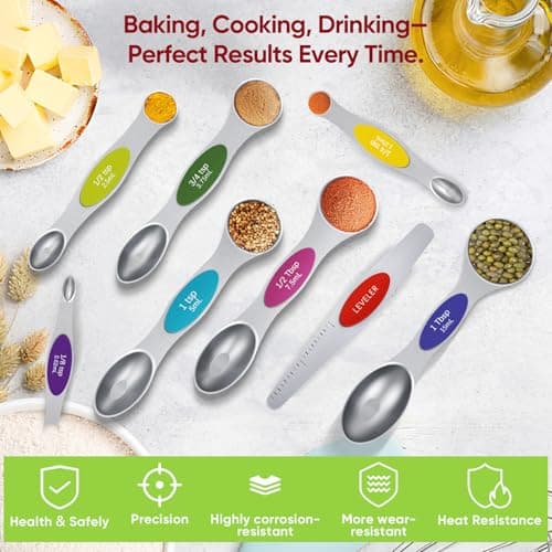 Vfuni Magnetic Measuring Spoons Set with Strong N45 Magnets, Heavy Duty Stainless Steel Metal, Fits in Most Kitchen Spice Jars for Baking & Cooking, BPA Free, Multicolor - Thumbnail 6