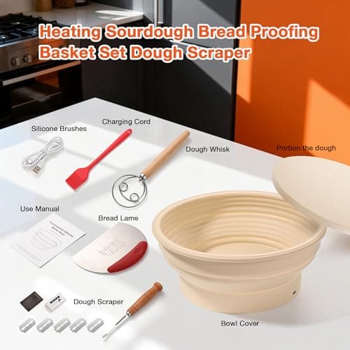 Gllerstay Heating Sourdough Bread Proofing Basket Set, Electric Thermostatic Silicone Batter Bowl, 9 Inch Round Foldable Proofing Bowl, Sourdough Bread Baking Supplies - Thumbnail 3