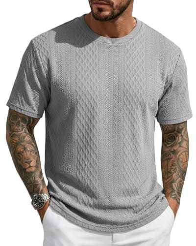 TRFIC Mens T-Shirts Short Sleeve Crew Neck Shirt Casual Textured Pullover Tees Grey - Image 1