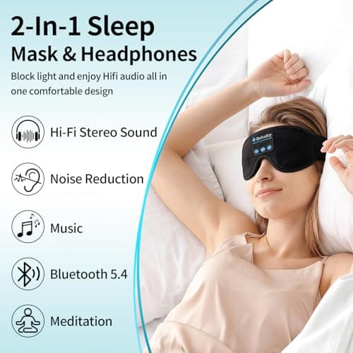 Dehailey Sleep Headphones, 3D Sleep Mask with Bluetooth Headphones, 100% Light Blocking Music Eye Mask, Sleeping Headphones for Side Sleepers Sleeping Mask Thin Stereo Speakers Perfect for Sleeping - Thumbnail 6