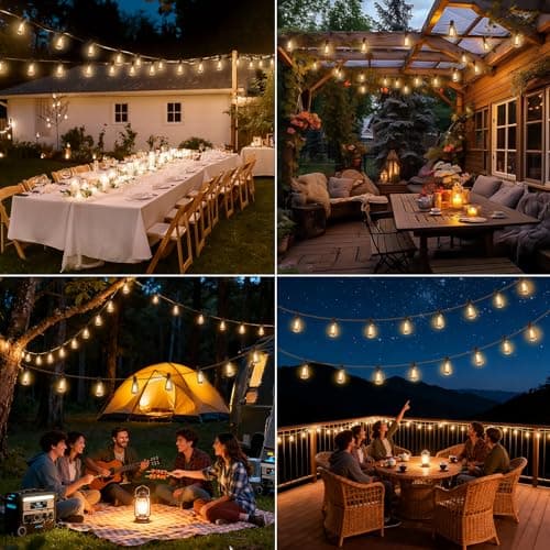 100FT Solar String Lights Outdoor Waterproof with Remote & Timer, LED Shatterproof ST38 Bulbs, USB & Solar Powered Patio Lights for Backyard, Porch, Garden, Wedding Decor, Dusk to Dawn Lighting - Thumbnail 6