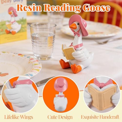 Dzpsoon Cute Desk Decor for Women, Mini Goose Reading Book, Funny Goose Office Desk Accessories, Goose Statue for Mom, Coworker, Book Lover Gift - Thumbnail 4