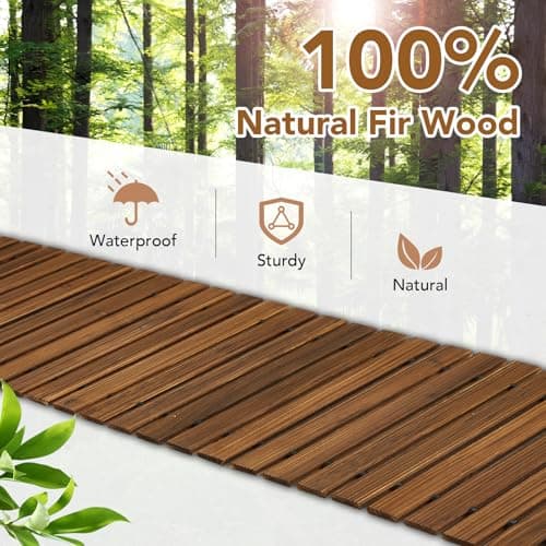Buymoth 8FT Wooden Garden Pathway,Roll Out Decorative Straight Outdoor Walkway,Weather-Resistant & Non-Slip Patio Boardwalk for Garden,Backyard, Beach, Wedding Party Pathways (Brown, 8') - Thumbnail 5