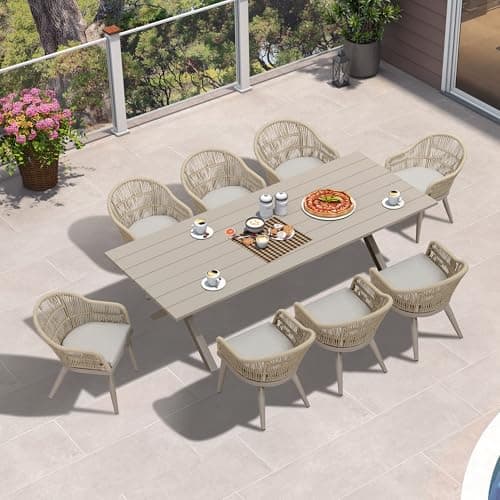 PURPLE LEAF Patio Dining Set 9 Pieces with Longer Aluminum Table, Champagne