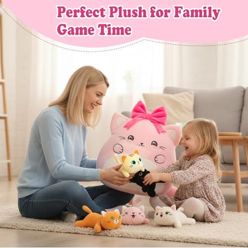 Cat with 5 babies Stuffed Animals - 15 Inch Cats Mommy with Small Babies Plush Inside 6-Piece Cute Realistic Cat Plushies Machine Wash Interactive Adopt Toy Toddler Girls Boys 0-8 Kids Birthdays Gift - Thumbnail 6