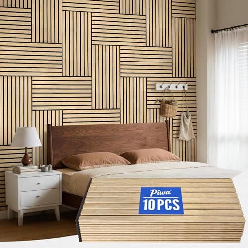 PIWA Wood Slat Acoustic Wall Panels, 10 Packs 23.6" x 11.8" Oak Soundproof Panel for Interior Wall Decor Noise Absorbing-3D Textured Wooden Panel Sound-Absorbing for Home, Office, Studio