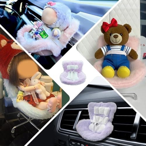 Ezcora Cute Cheetah Print Car Accessories for 10-17cm Dolls, Doll Car Seat with Clip onto Car Air Vent, Includes Seat Leg for Desktop Display (Brown Leopard Print) - Thumbnail 5