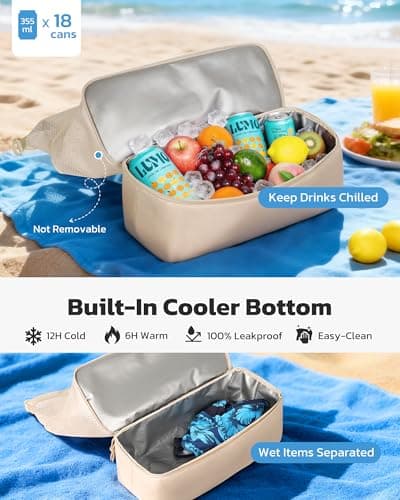Large Beach Bag with Cooler Mesh Beach Tote for Women Insulated Pool Bag - Thumbnail 5