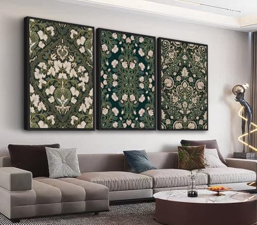 Large Floral Wall Art for Living Room 16"x24"x3pcs, William Morris Artwork Framed Wall Pictures Green Botanical Abstract Painting Prints Flowers Canvas Artwork Bedroom Home Office Decor - Image 1