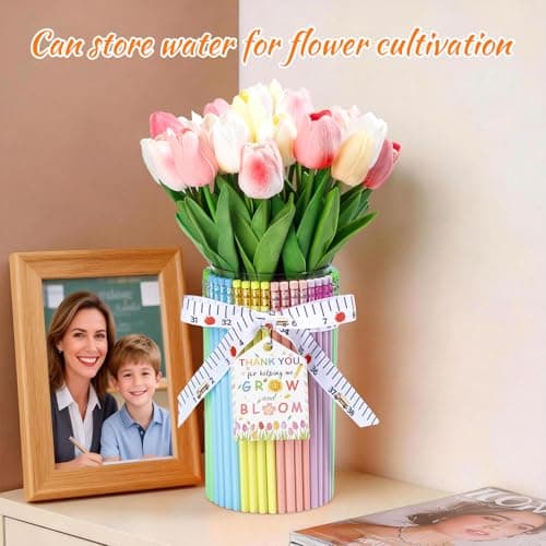 dzbGift Teacher Appreciation Gifts-Gift Card Holder,Macaron-Coloured Pencil-Shaped Vase,Pencil Holder,Teacher vase Gifts for Back to School,First of School centerpieces,Christmas,School Office Decor - Thumbnail 4