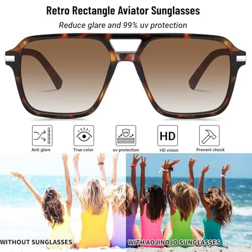AOJINOJO Retro Aviator Sunglasses for Women Men Classic 70s 90s Vintage Trendy Square Aviators(Black/Grey+Tortoise/Gradient Brown) - Thumbnail 5