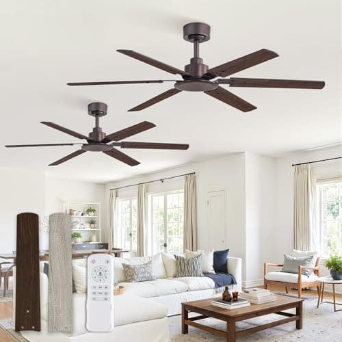 Fanbulous Ceiling Fan No Light, 48 Inch Indoor/Outdoor 6 Blades Ceiling Fan with Remote, 6-Speeds, Quiet Reversible DC Motor, Fans Without Light for Tilted Ceiling/Bedroom/Living Room/Patios, 2Pack - Image 1