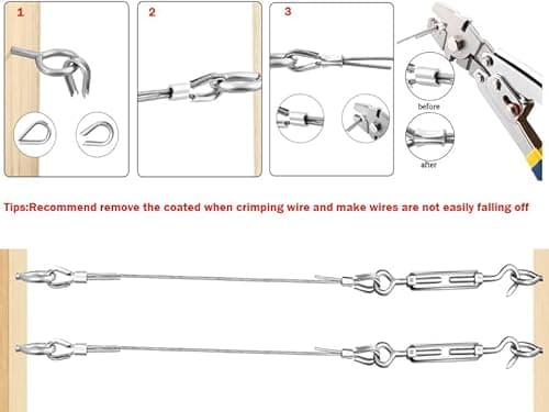 TooTaci Turnbuckle Wire Tensioner Kit, 100ft 1/16 Vinyl Coated Stainless Steel Wire Rope Cable with M5 Turnbuckles for Curtain, Garden Trellis, Picture, String Lights Hanging, Climbing Plants Outdoor - Thumbnail 5