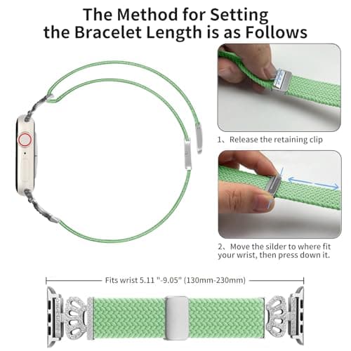 Chinber Braided Band Compatible with Apple Watch Bands 40mm 38mm 41mm 42mm 44mm 45mm 46mm 49mm,Magnetic Soft Nylon Stretchy Strap with Designer Bling Crown Strap for Series 10/9/8/7/6/5/4/3/2/SE/Ultra - Thumbnail 6