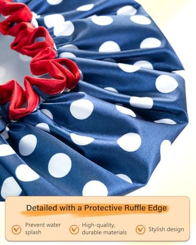 mikimini Shower Cap Reusable Waterproof for Women, Large Shower Cap for Long Hair with Elastic Band - Double-Layer Hair Cap with Classic Polka Dot Print for Thick Hair & Braids - Thumbnail 3
