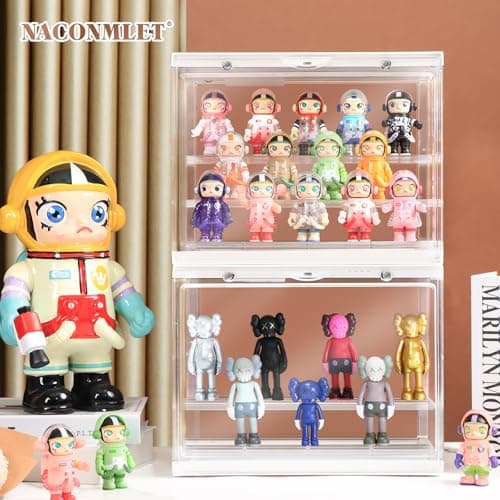 LED Acrylic Display Case for Collectibles, Cordless Power Stacking Showcase with 3-Tier Steps - Clear Dustproof Protector Box with Magnetic Door for Action Figures, Popmart, Funko pop - Thumbnail 2