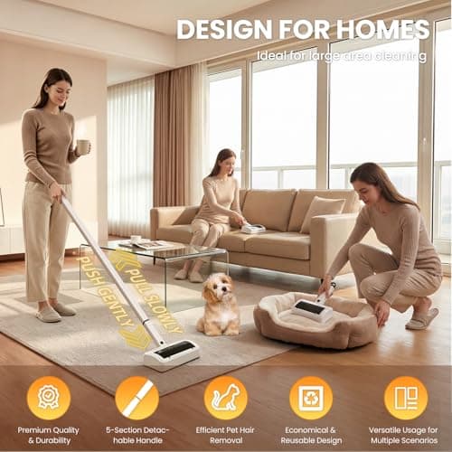 Quamkar Pet Hair Remover for Carpet, Reusable Pet Hair Remover, 44 Inch Adjustable Handle, Electric Dog Cat Hair Removal Tool for Couch, Carpet - Thumbnail 3