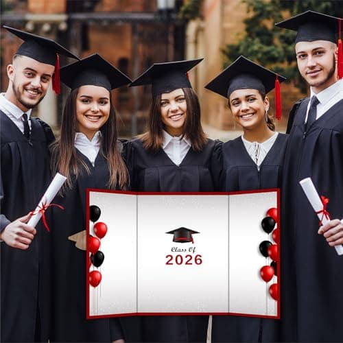 18"X12" Graduation Signature Board - Red & Black Balloons - Class Of 2026 Grad Guest Book Alternative For College & High School Students, Congrats Graduate Gift, Party Favors & Decors(Red) - A09 - Thumbnail 5