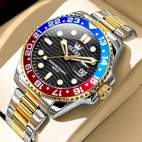 OLEVS Luxury Watches for Men Black Face Two Tone Mens Watch Casual Stainless Steel Waterproof Watch for Men Analog Quartz Day Date Fashion Men's Wrist Watches Relojes para Hombres - Thumbnail 3