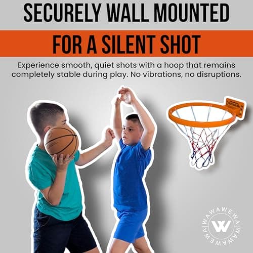 WAWAWEWA The Official Silent Basketball Hoop Indoor – Large Plastic Wall-Mounted Quiet Practice Hoop for Shooting & Skill Training (For Use with Silent Basketballs Only) – Adhesive or Screw Install - Thumbnail 4