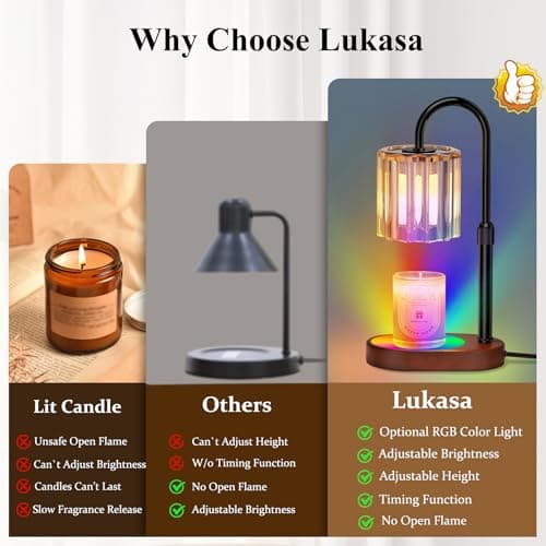 Lukasa Candle Warmer Lamp with Timer, with LED Color Lights, Dimmable, Adjustable Height, House Warming Gifts New Home Decor, Gifts for Women Mom for Birthday Mothers Day Thanksgiving Day Christmas - Thumbnail 6