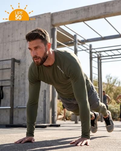 USKOY Men‘s UPF 50+ Long Sleeve Rash Guard Shirt, Quick Dry Athletic Sun Shirt for Swimming, Running, Workout Tungsten Gray L - Thumbnail 3