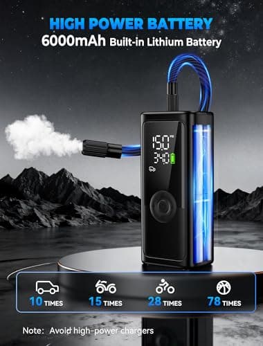 Tire Inflator Portable Air Compressor, 150PSI Cordless Tire Inflator, Auto-Off & LED Light, 10000mAh Battery Powered Bike Pump with Gauge for Car, Motorcycle, Bike, Balls & More - Thumbnail 3