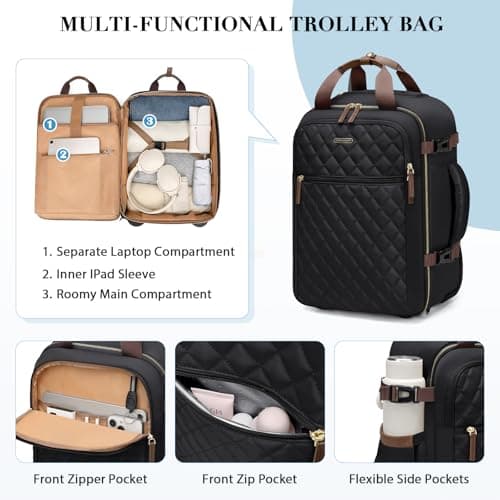 GOLF QUALITY Rolling Backpack for Women,Travel Laptop Backpack with Wheels Roller Wheeled Backpack Underseat Carry On Luggage for Travel Business Trip,Fit 17Inch,Black - Thumbnail 3