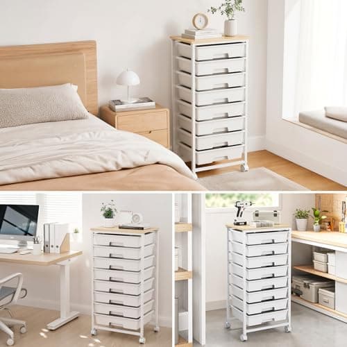 LEHOM Rolling Storage Cart with 8 Drawers, Utility Cart on Wheels with Metal Frame and Wooden Tabletop for Living Room Bedroom Dorm, Office Storage & Art Supply Craft Organizer for Classroom - Thumbnail 6
