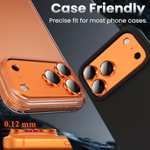 YWXTW Designed for iPhone 17 Pro Max Camera Lens Protector, [1:1 Perfect Fit] Full Coverage Matte Metal Tempered Glass Camera Screen Cover Accessories, Case Friendly (Cosmic Orange, iPhone 17 Pro Max) - Thumbnail 6