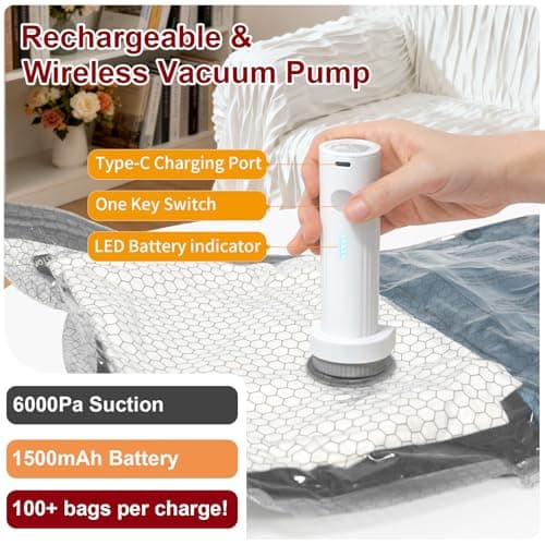 Vacuum Storage Bags with Portable Electric Pump,Space Saver Sealer Bags, Airtight Compression Bags for Clothes, Pillows, Comforters, Blankets, Bedding (15 Pack) - Thumbnail 6
