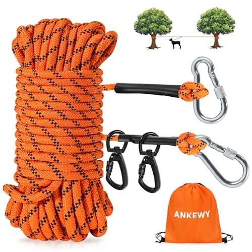 ANKEWY Dog Tie Out Cable for Camping 100ft, Dog Runner for Yard Hold up to 350lbs, Portable Dog Camping Essentials for Outside, Orange - Image 1