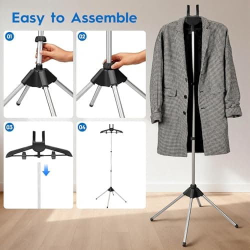 Steamer Stand for Clothes with Ironing Gloves & Carrying Bag Portable Adjustable Garment Steamer Stand Handheld Steamer Hanger Rack for Travel Home, Black - Thumbnail 4